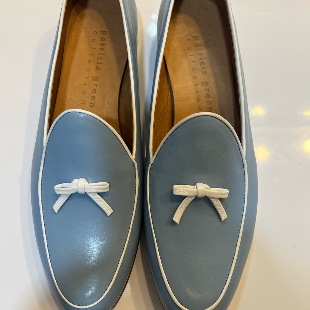Patricia Green Sky Blue Loafers with White Accents